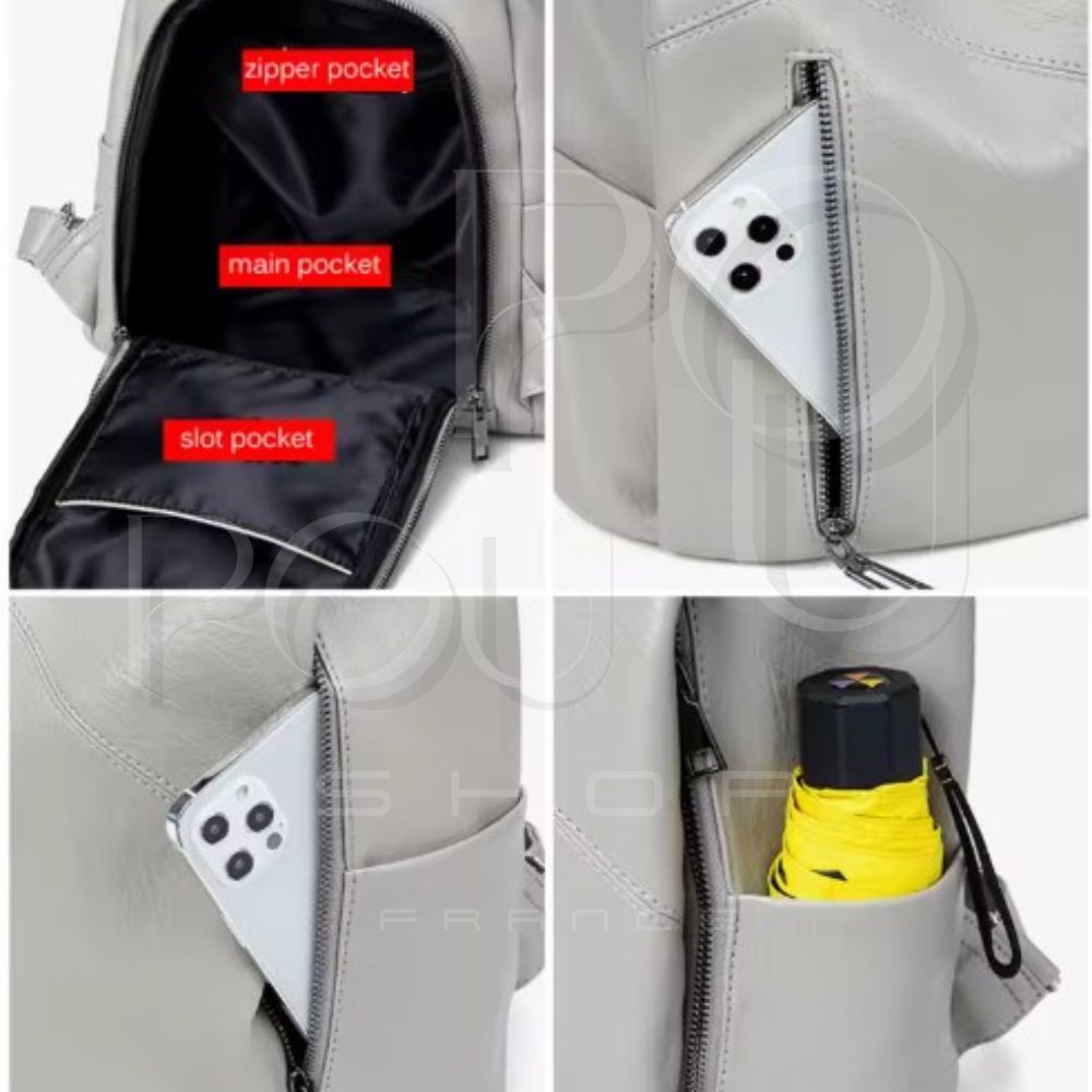 IRIS Genuine Leather Backpack | Anti-theft & Patchwork | POUPOU Shop