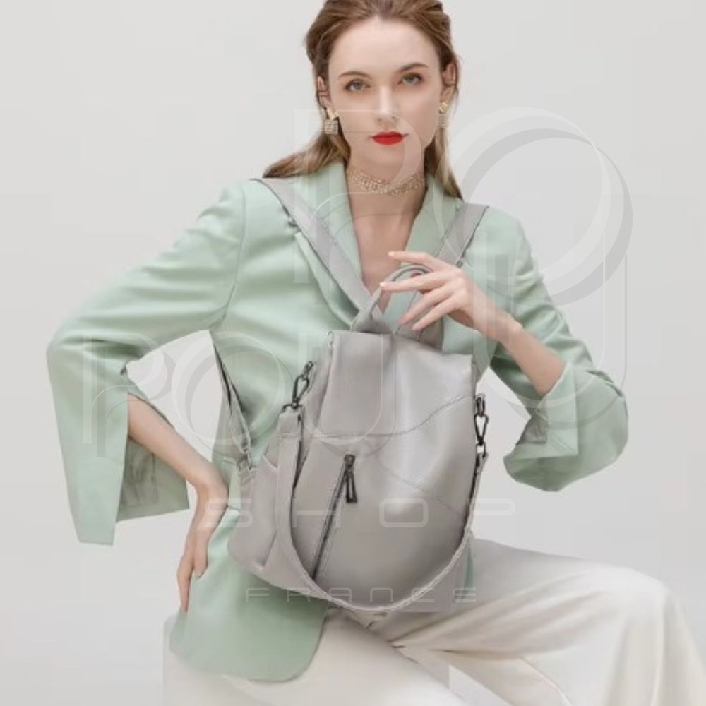 IRIS Genuine Leather Backpack | Anti-theft & Patchwork | POUPOU Shop