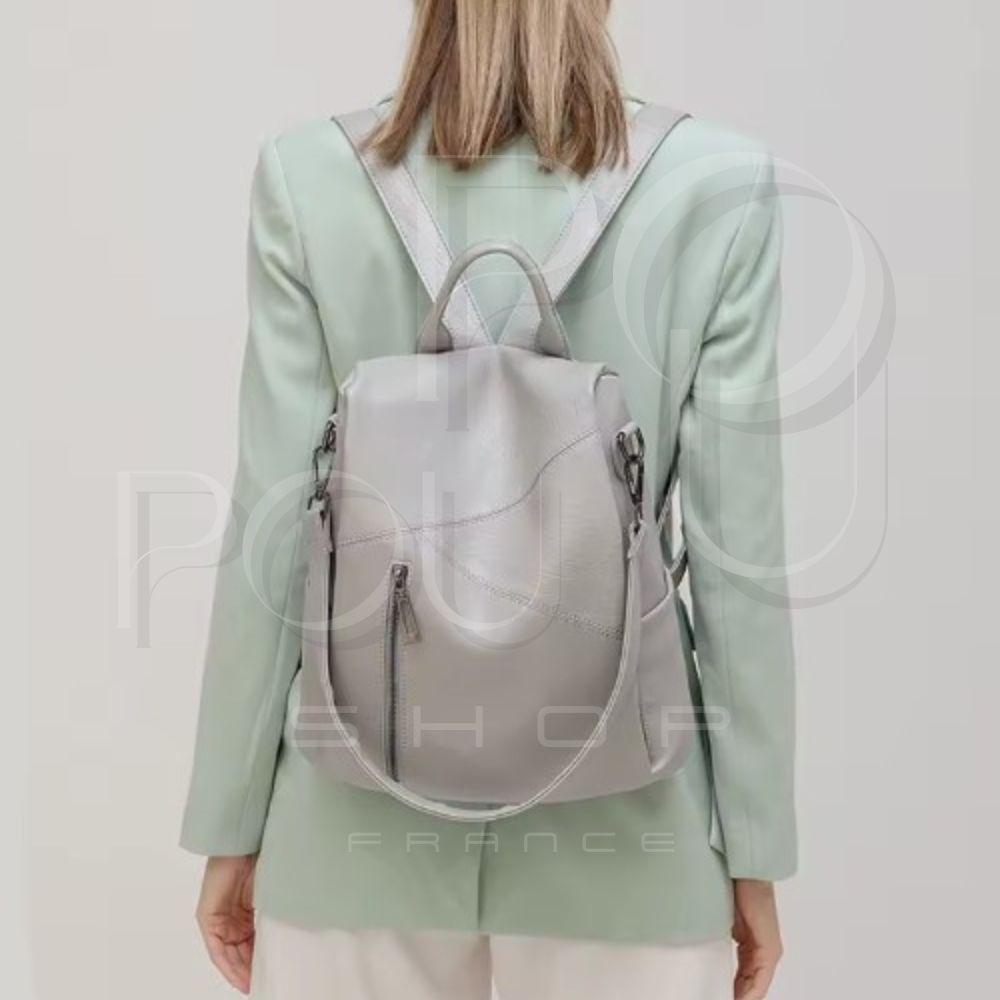 IRIS Genuine Leather Backpack | Anti-theft & Patchwork | POUPOU Shop
