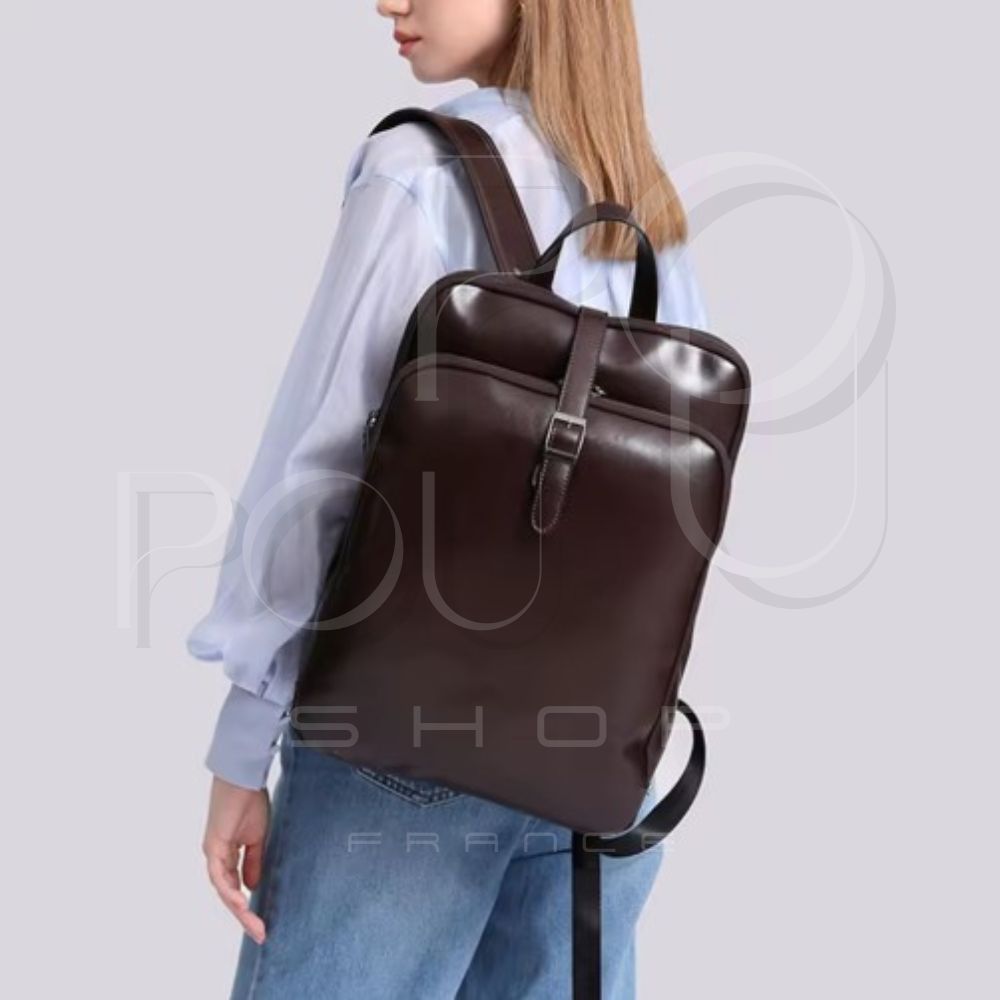 VELIA Genuine Leather Backpack | Retro & Large Capacity | POUPOU Shop