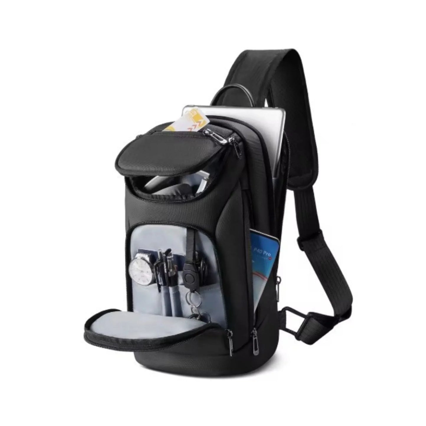 Sac Sacoche Bandoulière HK | Déperlante & iPad 11" Noir | POUPOU Shop