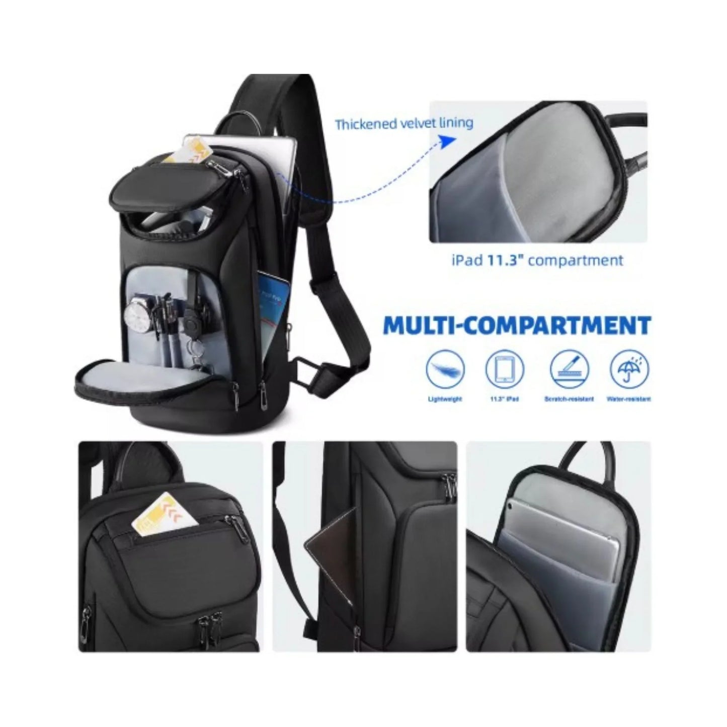 Sac Sacoche Bandoulière HK | Déperlante & iPad 11" Noir | POUPOU Shop