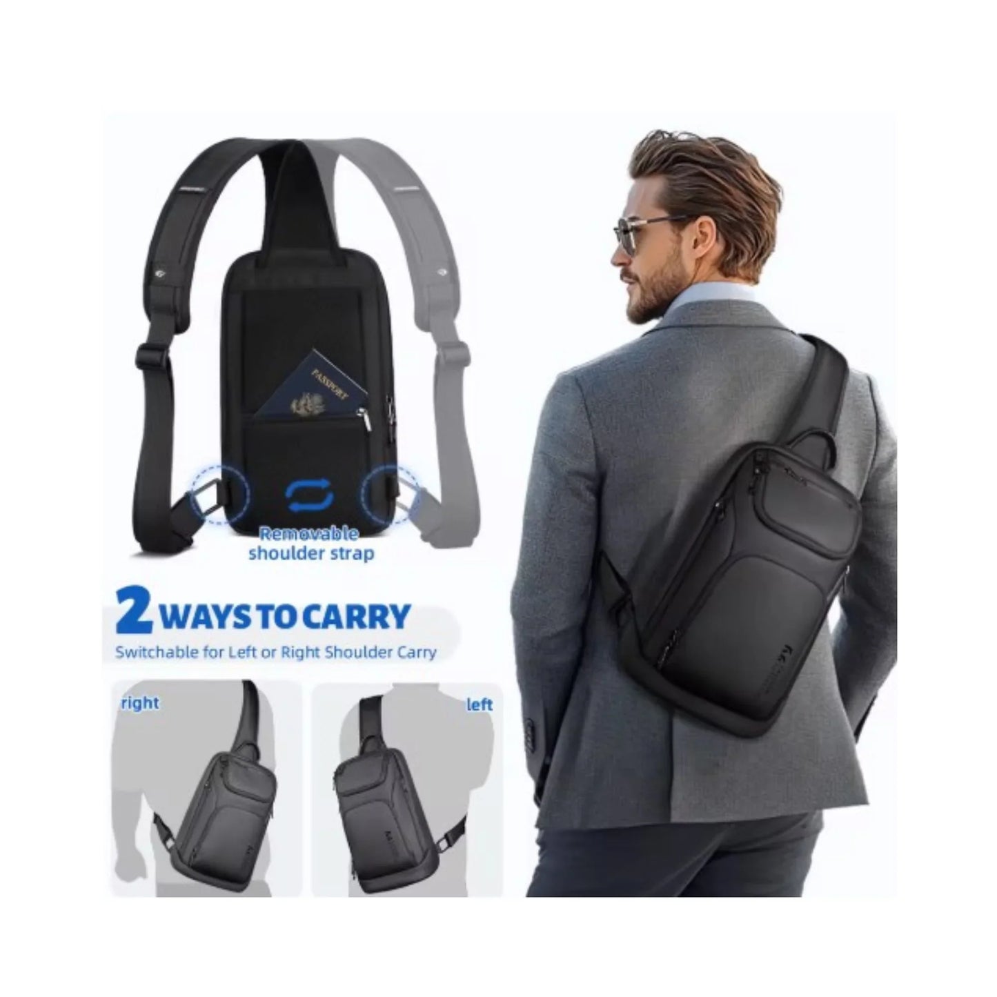 Sac Sacoche Bandoulière HK | Déperlante & iPad 11" Noir | POUPOU Shop