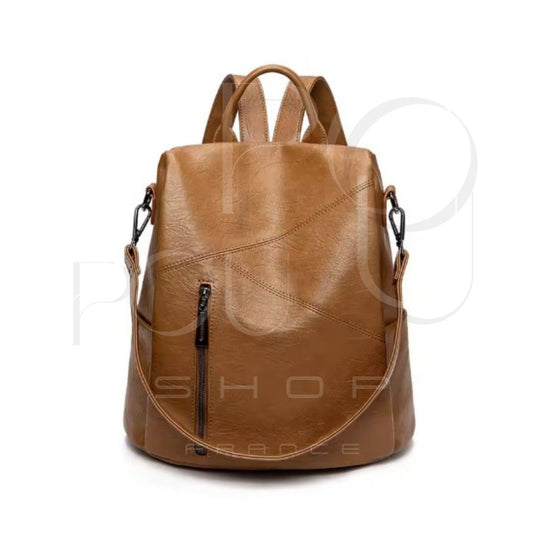 Iris Genuine Leather Backpack | Anti-theft & Patchwork | Poupou Shop