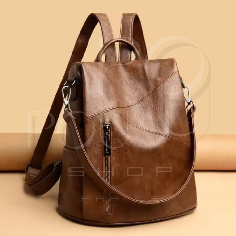 IRIS Genuine Leather Backpack | Anti-theft & Patchwork | POUPOU Shop