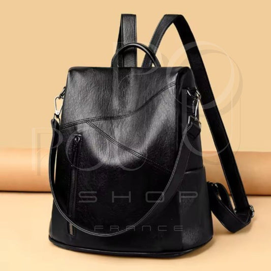 Iris Genuine Leather Backpack | Anti-theft & Patchwork | Poupou Shop