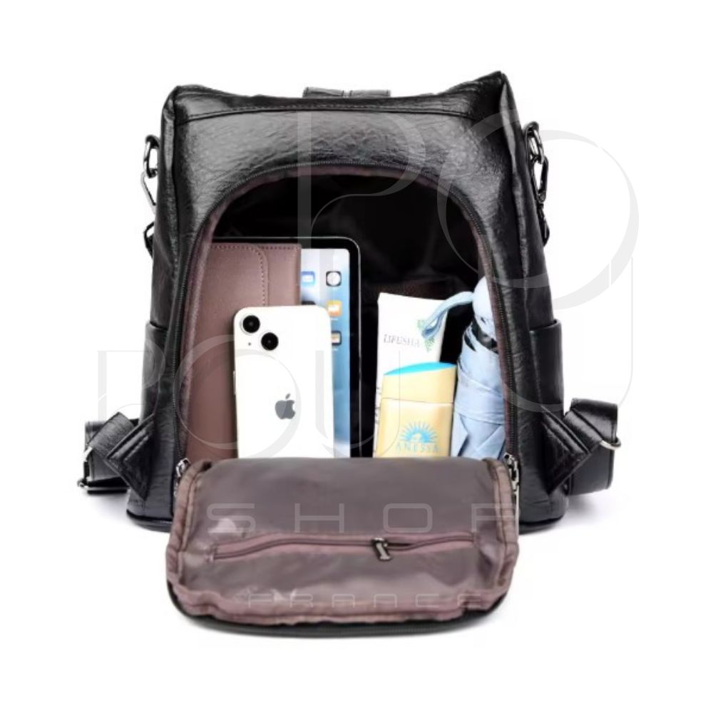 IRIS Genuine Leather Backpack | Anti-theft & Patchwork | POUPOU Shop