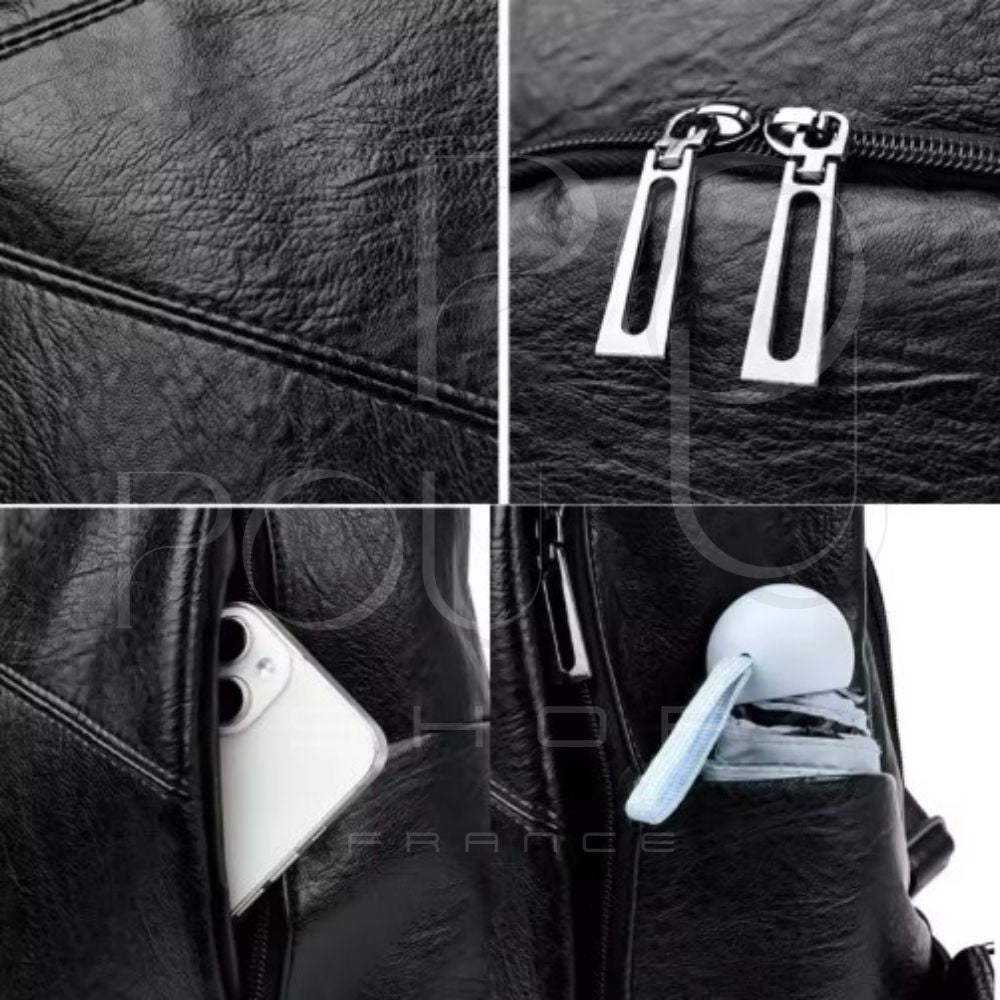 IRIS Genuine Leather Backpack | Anti-theft & Patchwork | POUPOU Shop