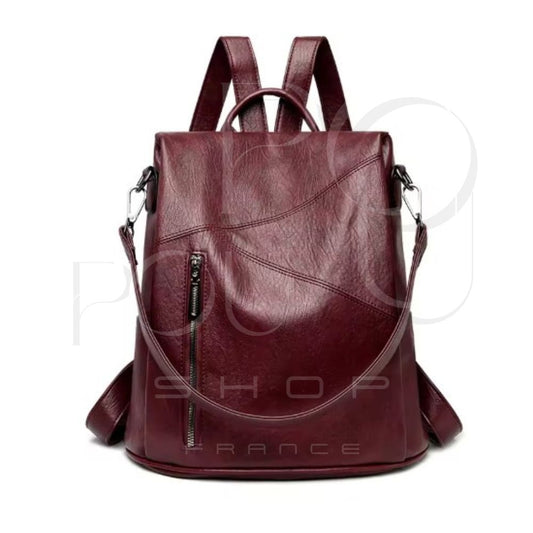 Iris Genuine Leather Backpack | Anti-theft & Patchwork | Poupou Shop