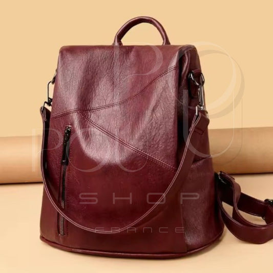 Iris Genuine Leather Backpack | Anti-theft & Patchwork | Poupou Shop