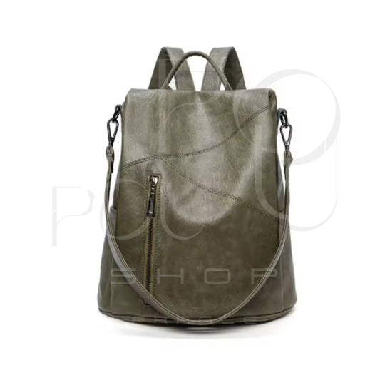 Iris Genuine Leather Backpack | Anti-theft & Patchwork | Poupou Shop