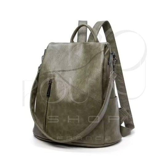 Iris Genuine Leather Backpack | Anti-theft & Patchwork | Poupou Shop