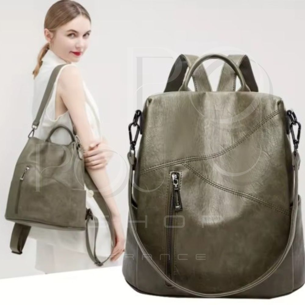 IRIS Genuine Leather Backpack | Anti-theft & Patchwork | POUPOU Shop