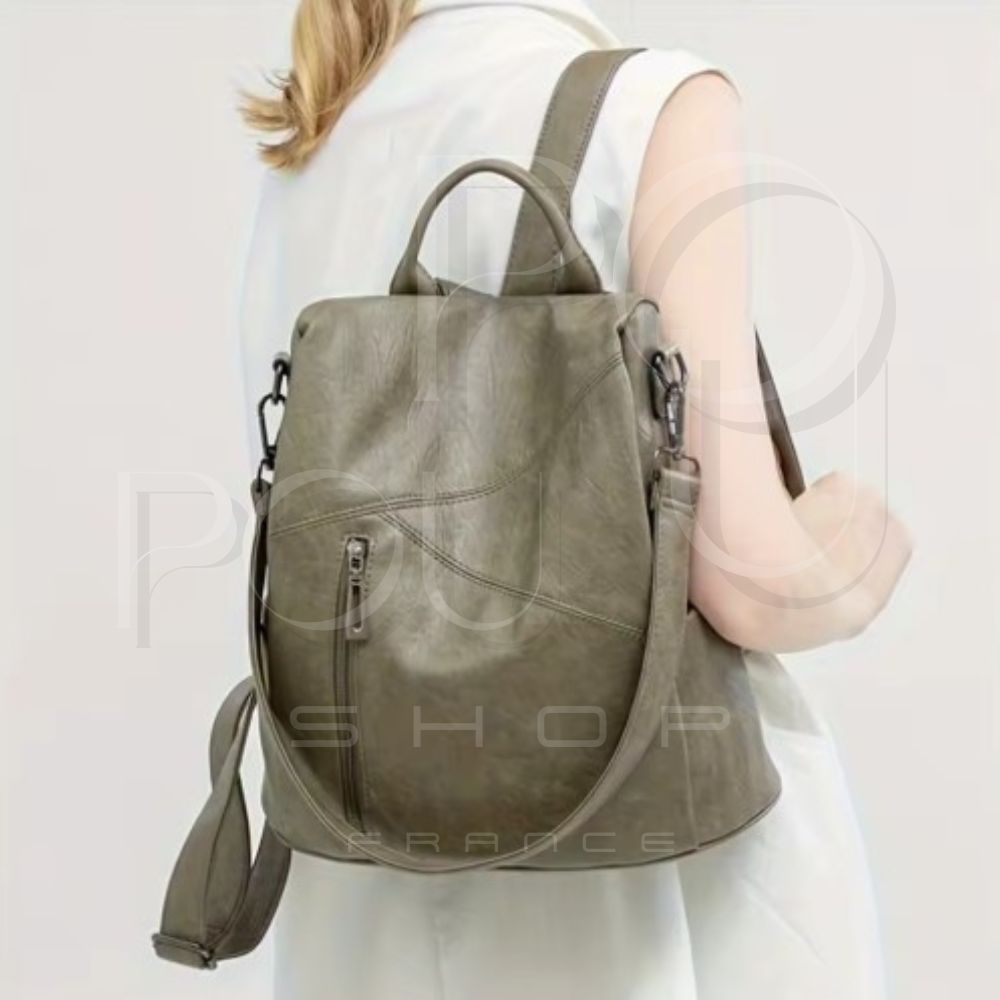 IRIS Genuine Leather Backpack | Anti-theft & Patchwork | POUPOU Shop