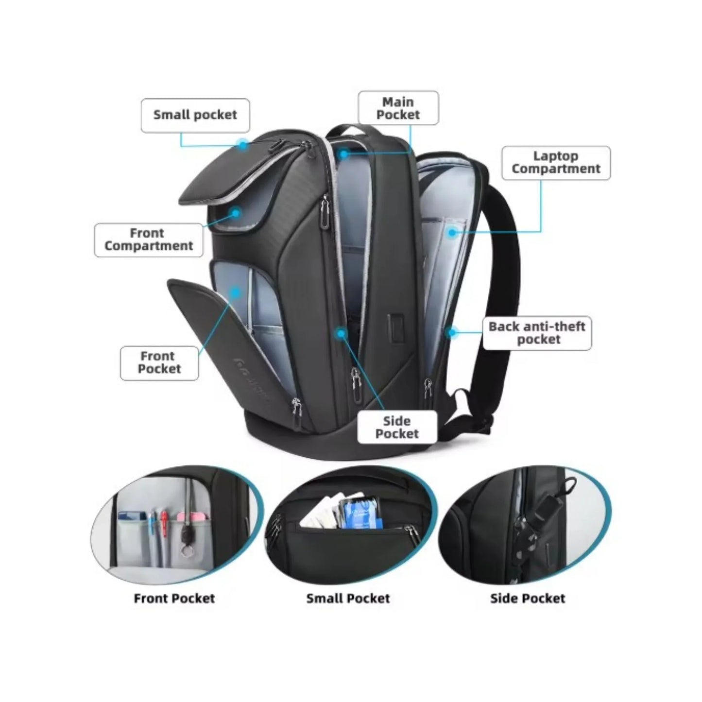 Sac à Dos d'Affaires HK | Étanche & USB | POUPOU Shop