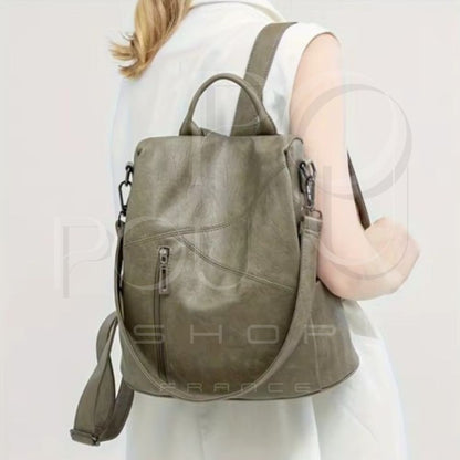IRIS Genuine Leather Backpack | Anti-theft & Patchwork | POUPOU Shop